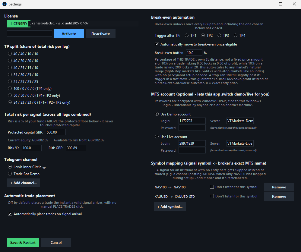 The Settings dialog